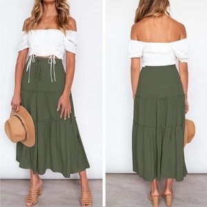 Boho Festival Gypsy High Waist Ruffle Maxi Skirt